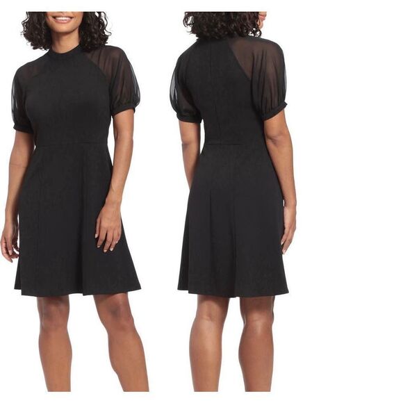 London Times mock neck sheer raglant fit and flare dress size 14W - Picture 1 of 8